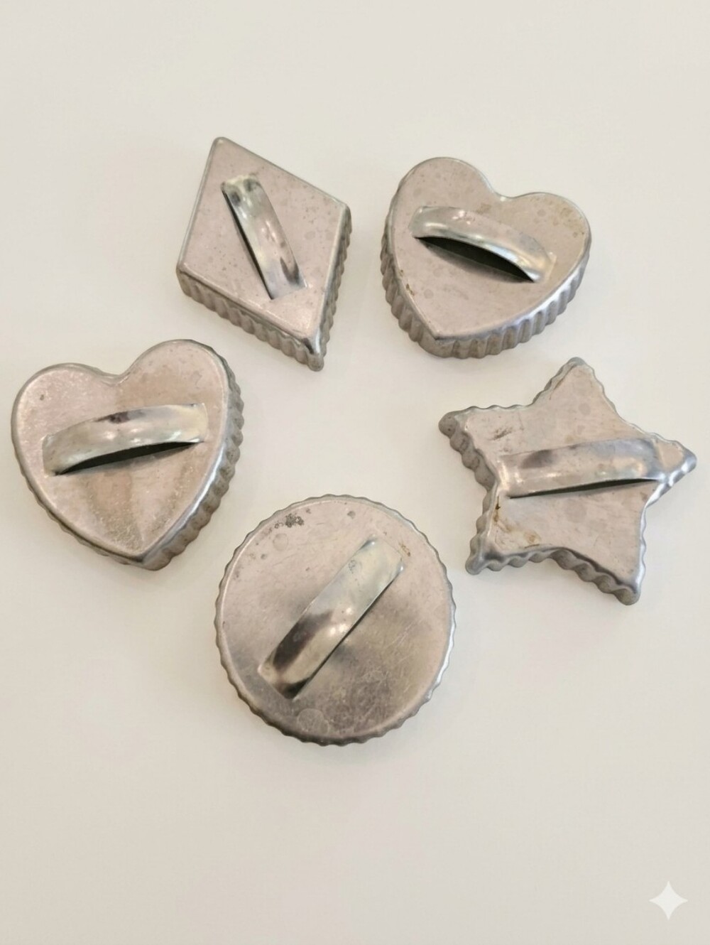 Vintage Aluminum Cookie or Pastry Cutters - Heart, Star, Circle, Square Set